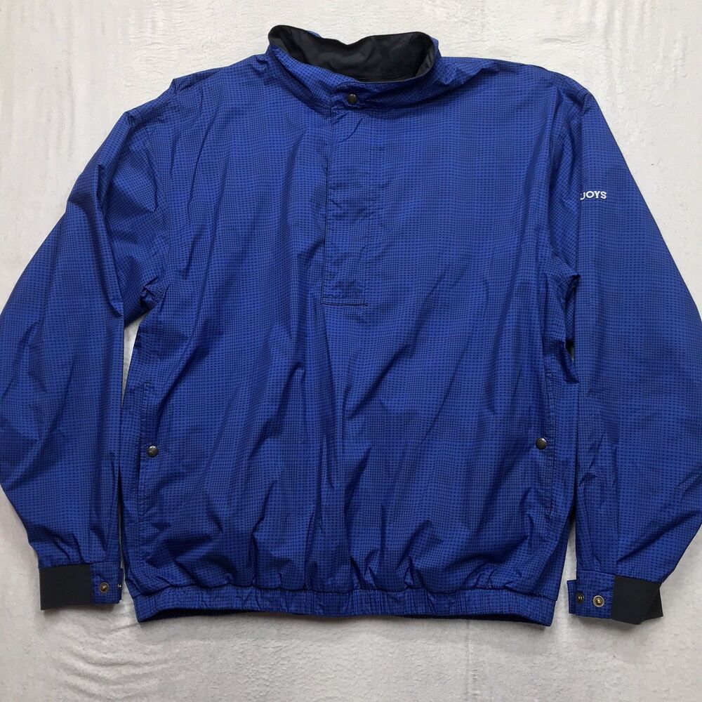 FOOTJOY Dryjoys Golf Windshirt Jacket Men XL Blue Check 1/4 Zip Pullover